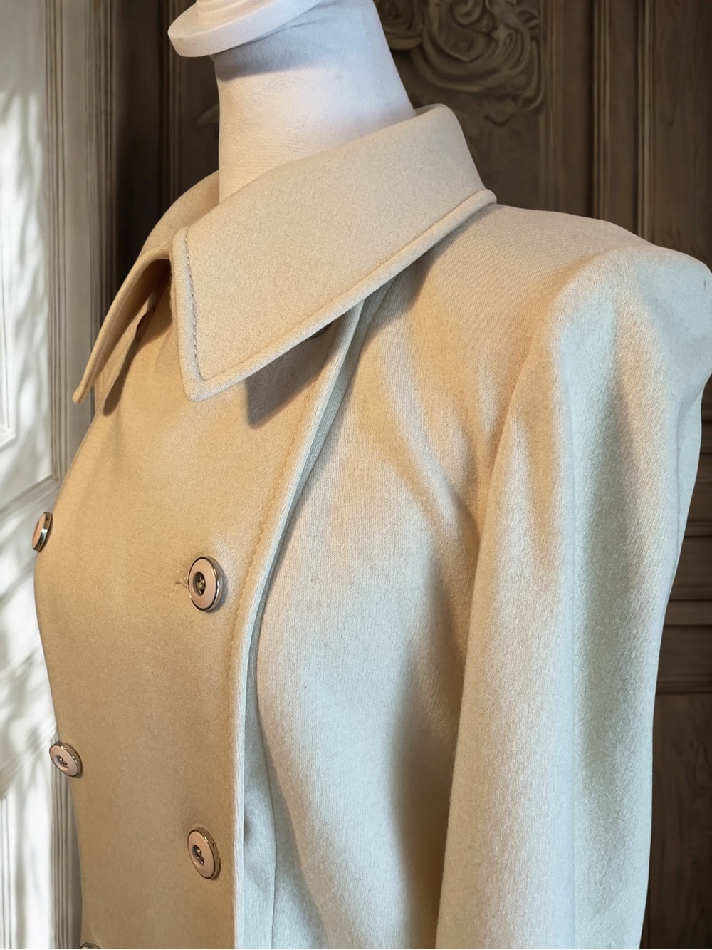 Vintage BLEYLE Women's 100% Wool Double Breasted Car Coat Jacket Cream Size 10 - Picture 3 of 14